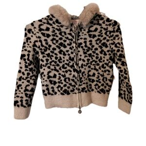 New Leopard Print Kids Jacket with Faux Fur Collar